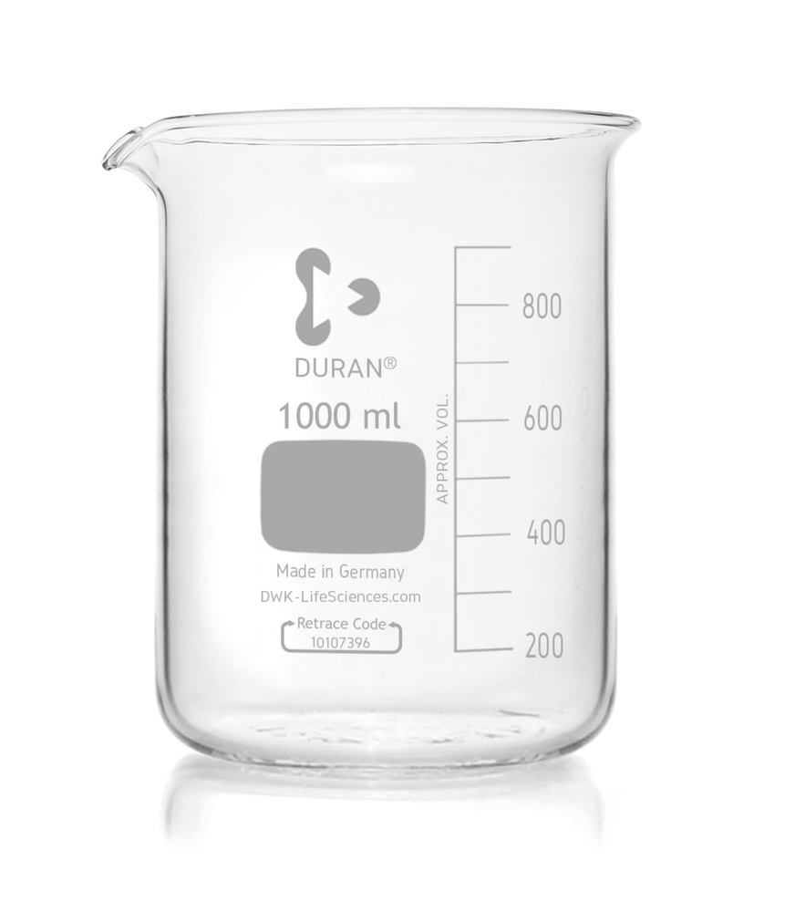 Beaker, low form, DURAN®, with graduation and spout, 1000 ml, 1 unit(s)