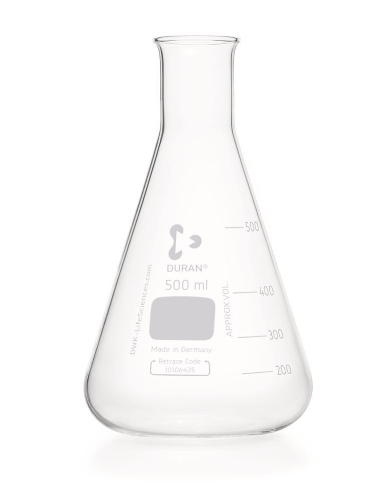 Narrow neck Erlenmeyer flasks, DURAN®, graduation, 500 ml, ISO 1773, 10 unit(s)
