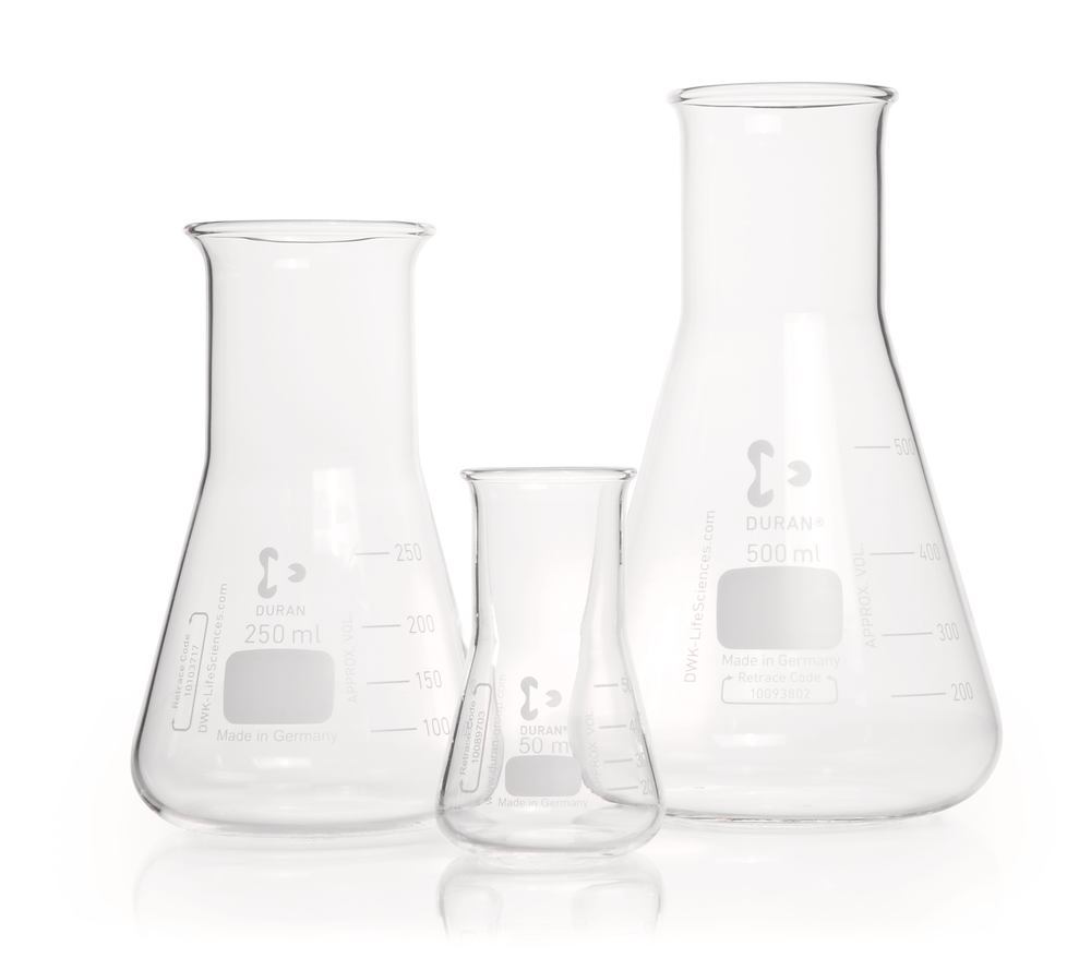 Wide neck Erlenmeyer flasks, DURAN®, scale, 200 ml, DIN 24450, 10 unit(s)