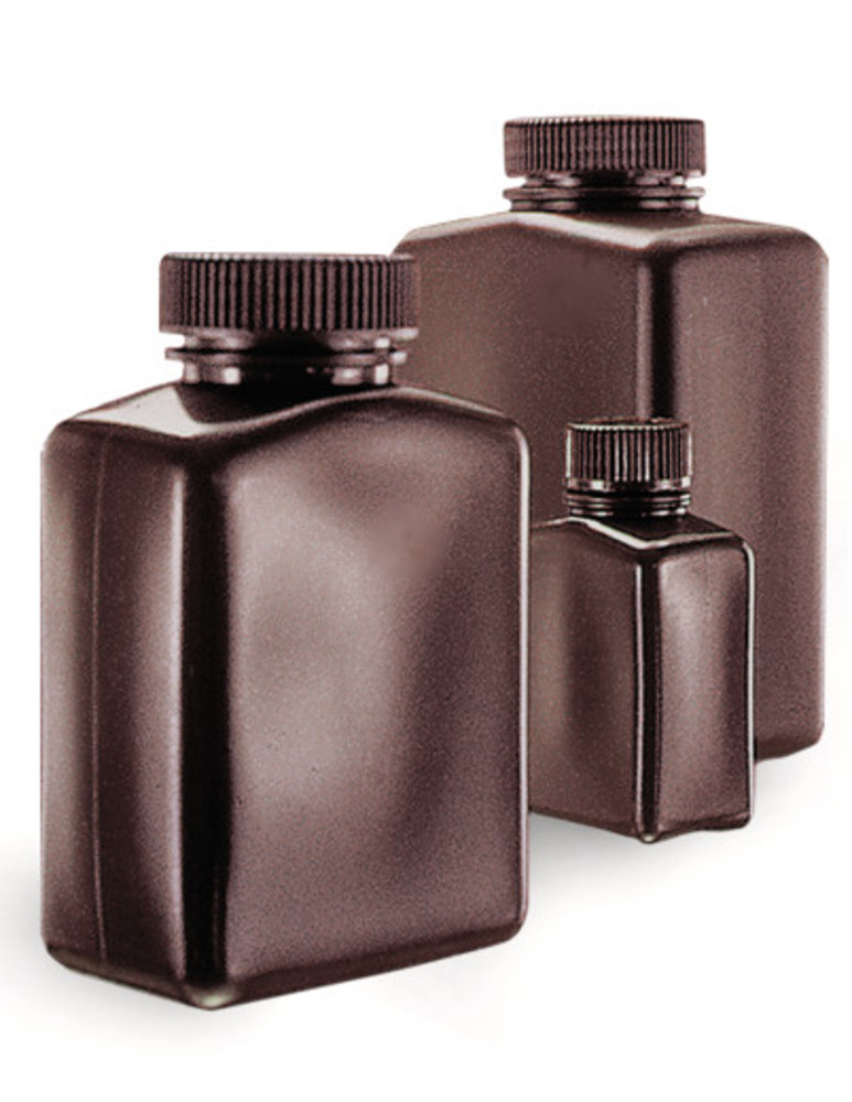 Wide neck-rectangular bottles, HDPE, amber, 1000 ml, 6 unit(s)