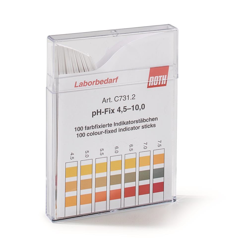 Universal indicator sticks pH-Fix, in square plastic box, pH 4.5-10, 100 unit(s) — Carl Roth, cod C731.2