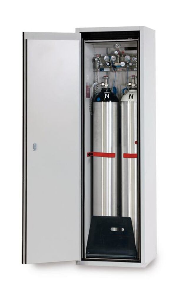 Gas cylinder cabinets G90 2 x 50 l, H 2050 mm, left stop, light grey, 1 unit(s)