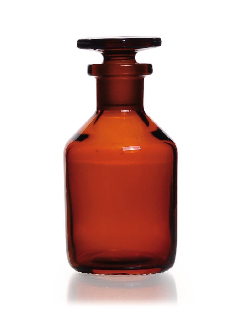 Narrow neck storage bottl., glass stopp., soda-lime glass, amber, 250 ml