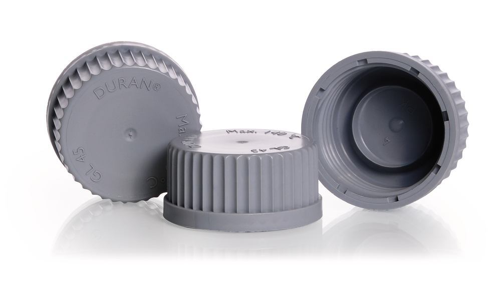 Screw caps, w. lip seal gasket, PP, grey, thread 45, 10 unit(s)