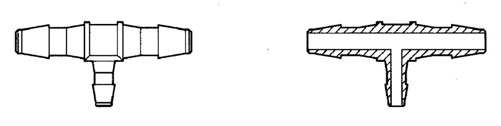 Rotilabo®-Mini tubing reducers, PP, T-shape, f. tubing inner-Ø 1.6-3.2-1.6mm