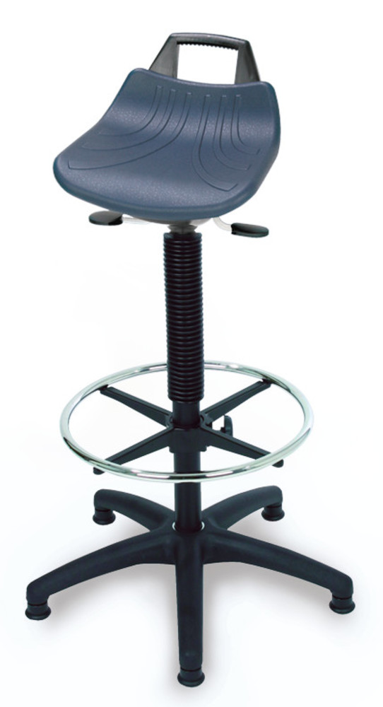 Stools and standing supports, high, Seat PU, blue, glides+base ring, 1 unit(s)