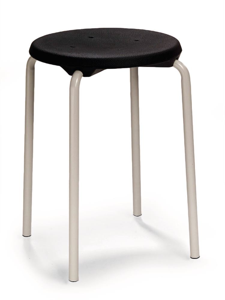 Stackable stool, seat PU black, frame light grey, H 500 mm, 1 unit(s)