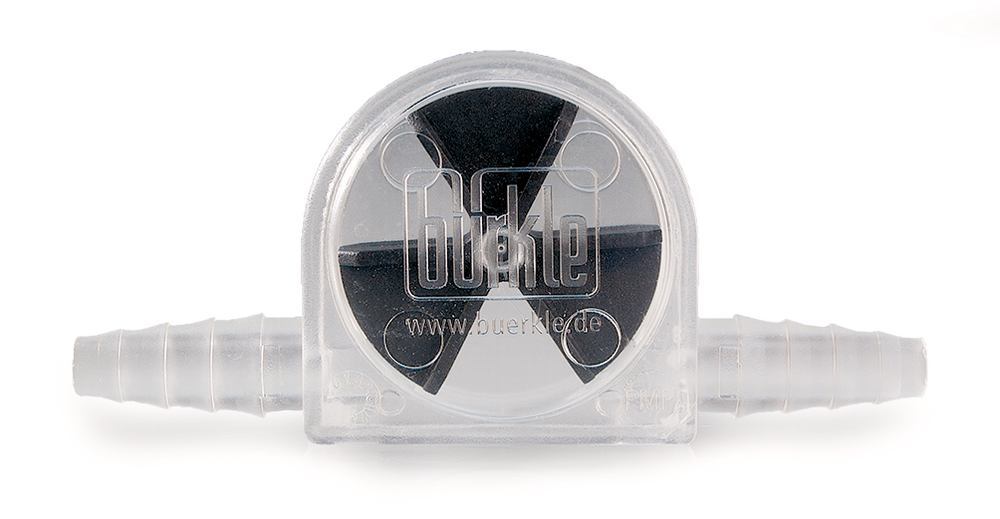 Flow meter with propeller, SAN, black, temperature stable up to +30 °C