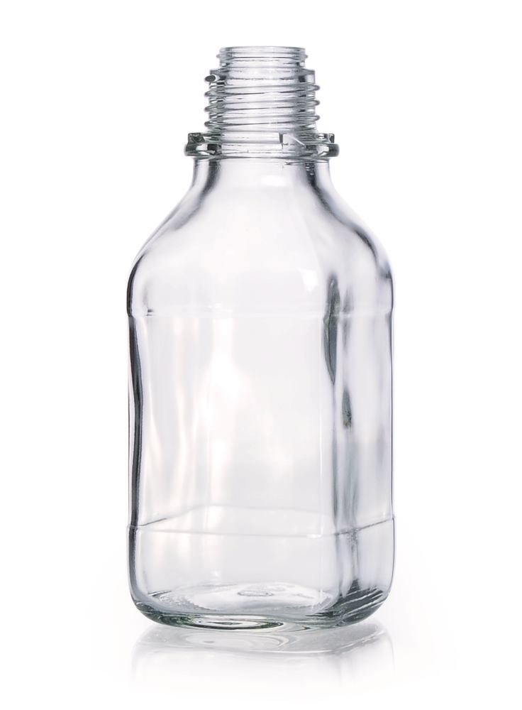 Square narrow-mouth bottles, 250 ml, clear glass, thread 32, high form