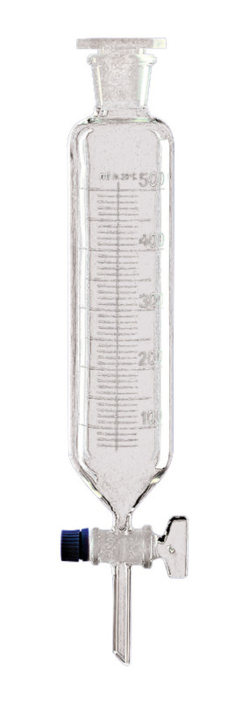 Separating funnels, cylindrical, 500 ml, graduated with glass plug, 2 unit(s)