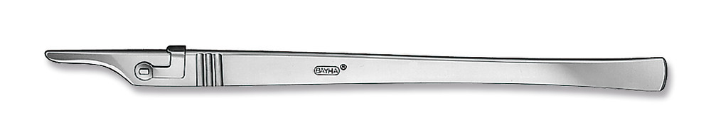 Scalpel handle, fig. 3,  with locking, mechanism, stainless steel, L 200 mm