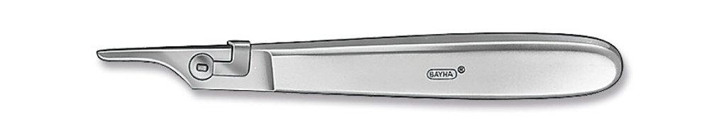 Scalpel handle, fig. 5, hollow haft, w. locking mechanism, st. steel, L 150mm
