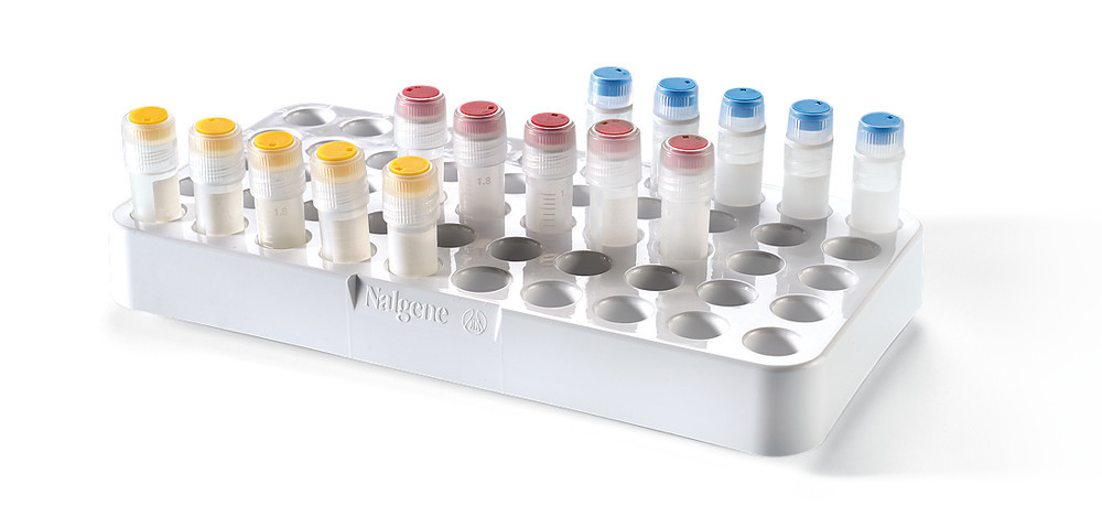 Cryogenic vial rack made of white PC, 50 holes, array 5 x 10, 1 unit(s)