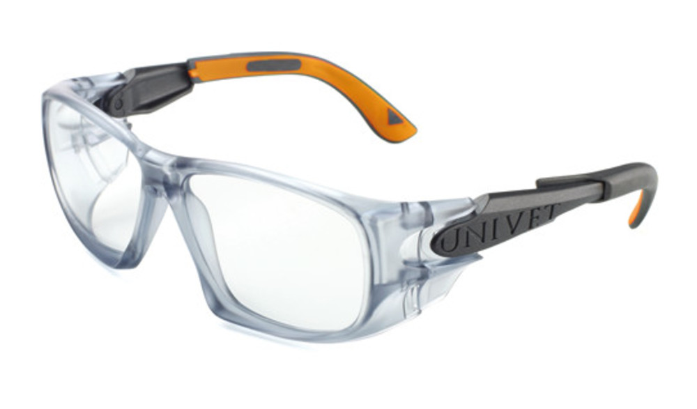 Safety glasses 5X9, frame gun metal/orange, clear lens, 1 unit(s)