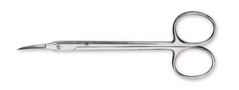 Micro scissors, with spire tip, curved, very fine, L 115 mm, 1 unit(s)