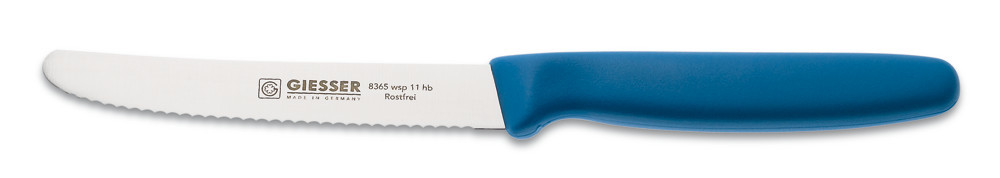 Knife, light blue handle, serrated edge, blade length 110 mm,, 1 unit(s)