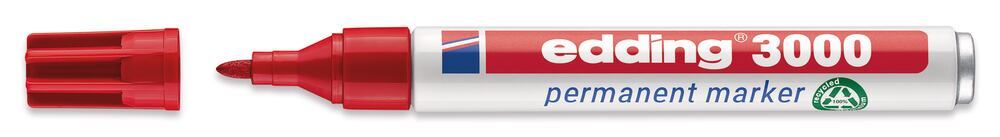 Permanentmarker, edding®, 3000, red, round tip, 1,5 - 3 mm, 10 unit(s)
