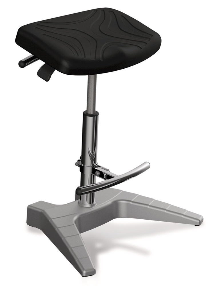 Standing supports with comfortable seat, seat made of PU, H 650-850 mm,W 420 mm