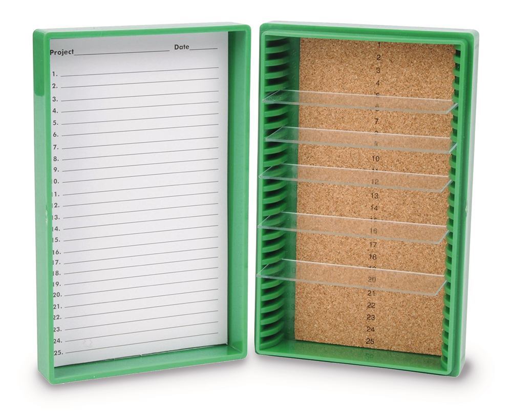Rotilabo® microsc. slide box, PS, green, L 141 x W 88 x H 35 mm, 25 slots — Carl Roth, cod K541.1