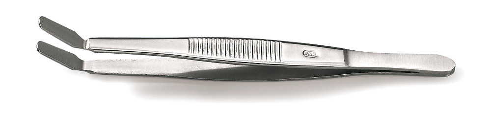 Forceps f. handling cover slip, curved, acc. to Kühne, steel 18/9, L 130 mm