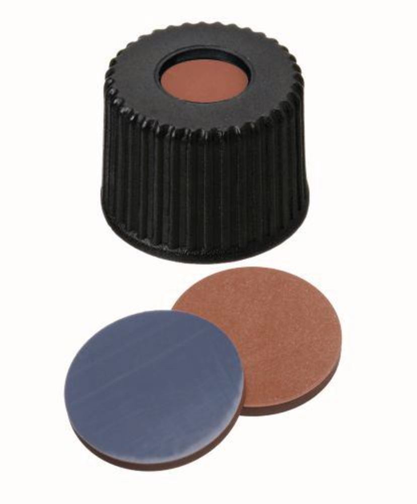 Screw caps with bore hole, PP, ND8, Septum Butyl/PTFE, 1.3 mm 55°, 100 unit(s) — Carl Roth, cod KE38.1