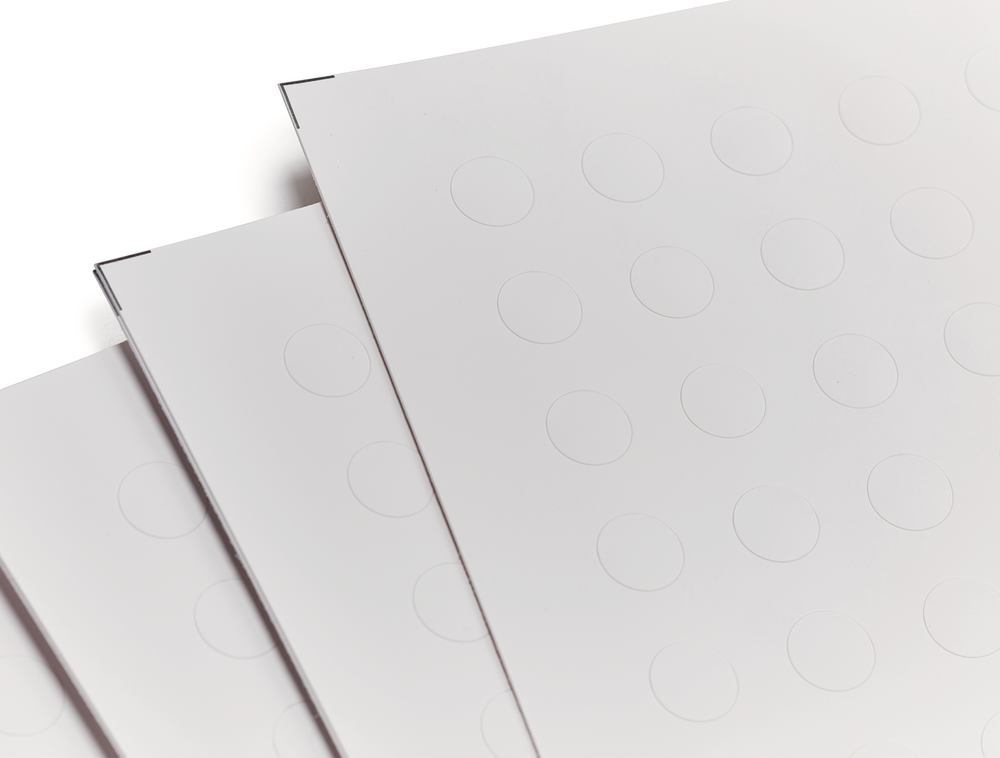 Labels f. laser printers, round, 20 sh., white, 0,5-0,65 ml, Ø 9,5mm