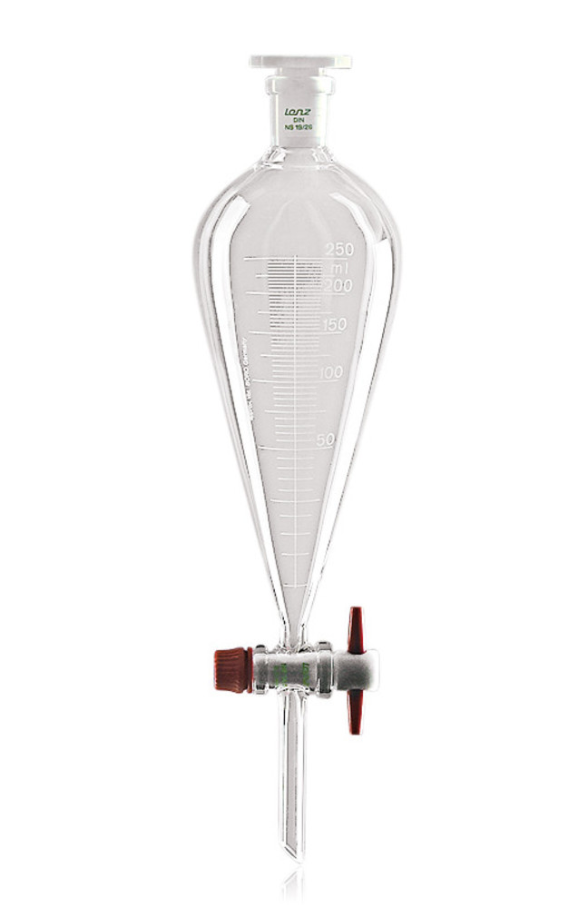Separating funnel, squibb-form, graduat., PTFE-plug 12.5, joint 19/26, 100 ml