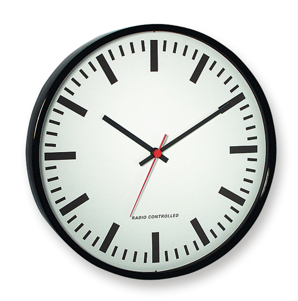 Radio-controlled wall clock, black, case-Ø 300 mm, depth 45 mm, 1 unit(s)