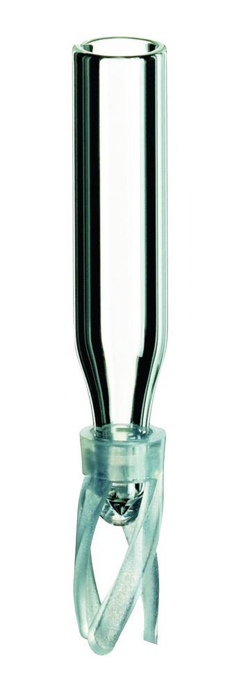 Micro-inserts, borosilicate glass,, clear glass, plastic spring, 0.1 ml