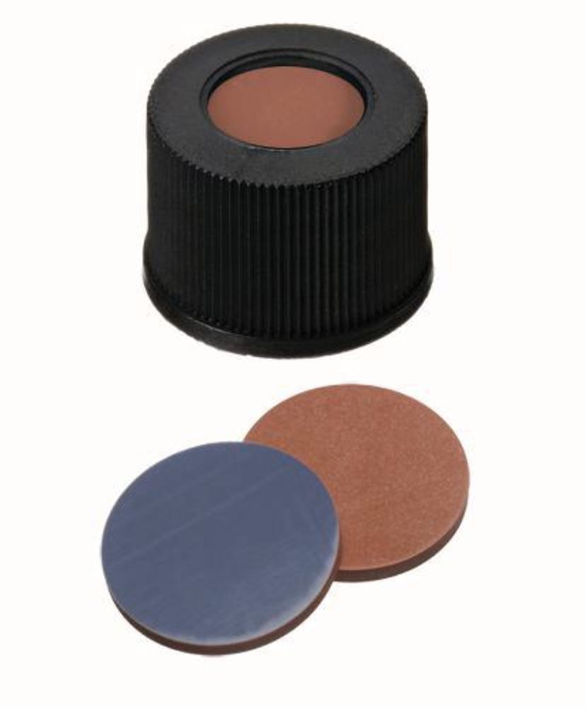 Screw caps with bore hole, PP, ND13, Septa Butyl/PTFE, 1.3 mm 55°, 100 unit(s)