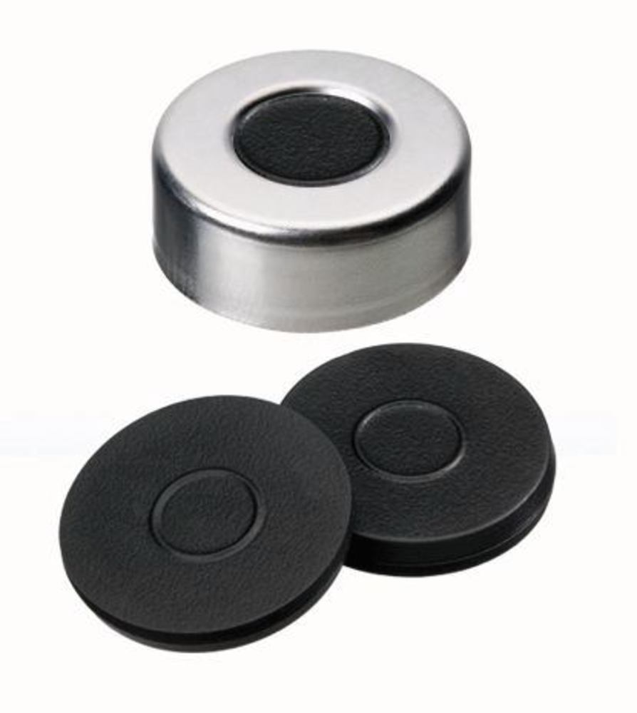 Crimp caps with bore hole, Al, ND20, Septum Butyl, 3,0 mm 50°, 100 unit(s)