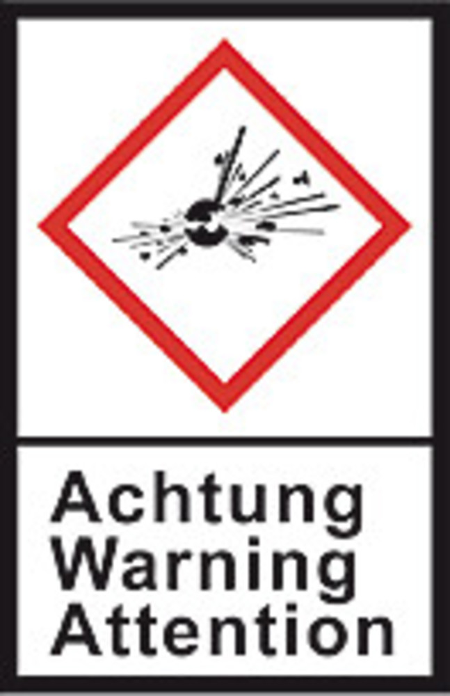 GHS-warning labels, PE-foil, GHS01, warning, explod. bomb, 100 µm, 22x30mm
