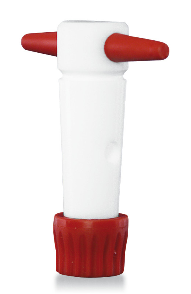 Cock plugs, PTFE, retaining device of PP, for joint 12.5, bore Ø 2 mm, complete