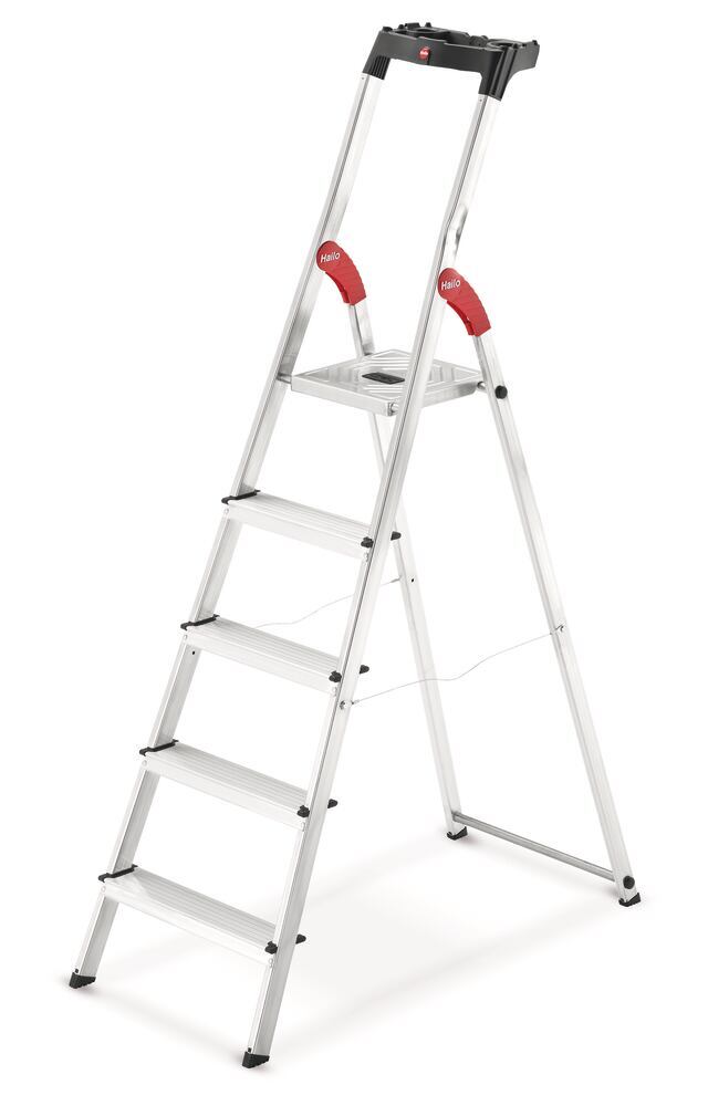 Safety ladder with aluminium platform, cap. 150 kg, 5 steps, W 480 x H 1820 mm