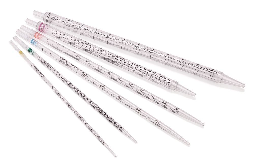 Disposable pipettes, standard, green, PS, sterile, ind. wrap., L 27-30cm, 2ml