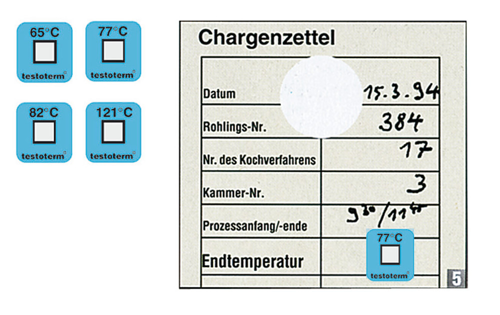 Temperature measuring dots - irreversib., self-adhesive, measuring point 82 °C