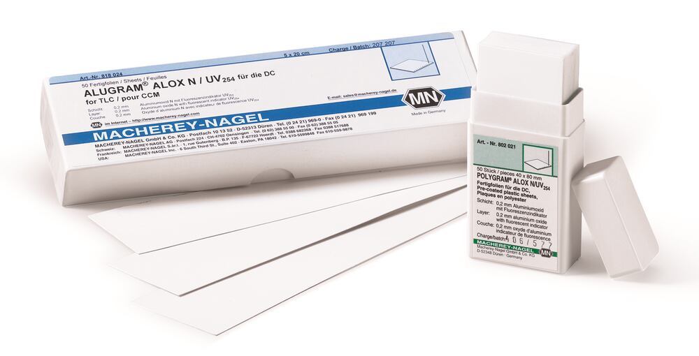 TLC-r.-to-u. f. POLGYRAM® ALOX N / UV254, 5x20 cm, polyester foil, 0.2 mm