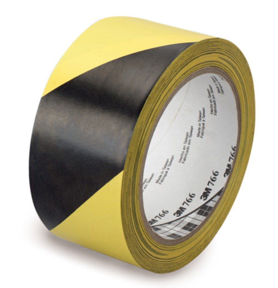 Adhesive hazard warning tape, yellow/bl., PVC-film, self-adhesive, L 33 m
