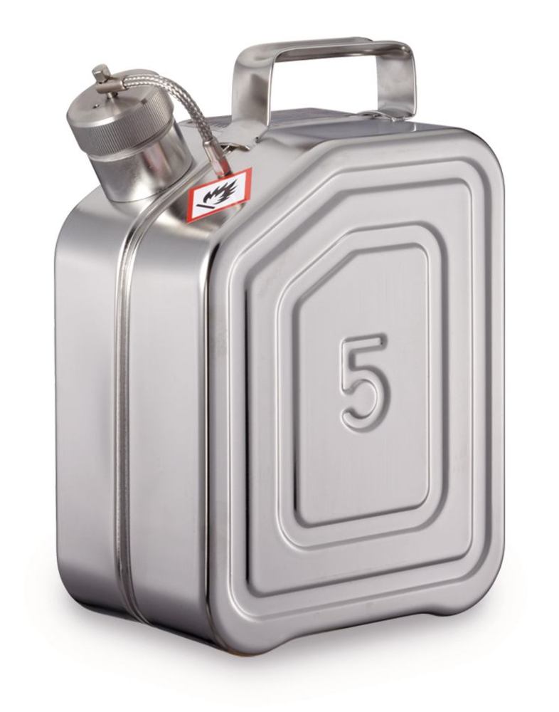 Safety canister, stainless steel, with screw cap and UN-X-approved, 5 l