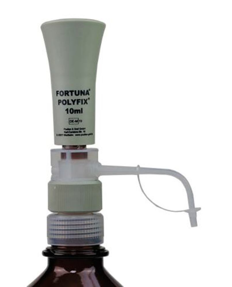 FORTUNA® POLYFIX® dispenser, 2 - 10 ml, glass plunger and brown glass cylinder
