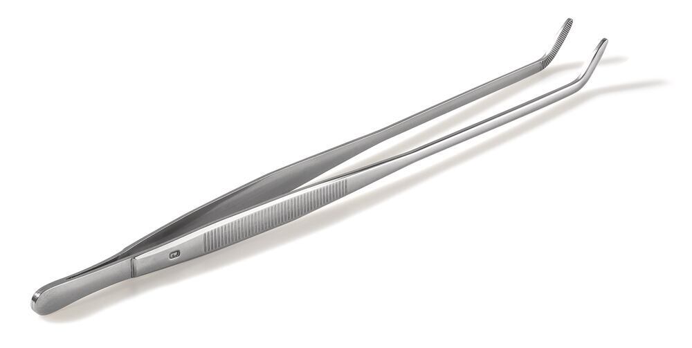 Forceps, bent, blunt, made of Remanit 4301, length 200 mm, 1 unit(s)