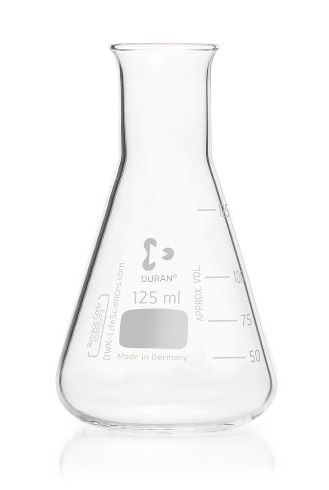 Narrow neck Erlenmeyer flasks, DURAN®, graduation, 125 ml, not in acc. with ISO