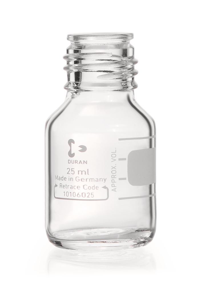 Screw neck bottles, DURAN®, transparent, without pouring spout ring + cap, 25 ml
