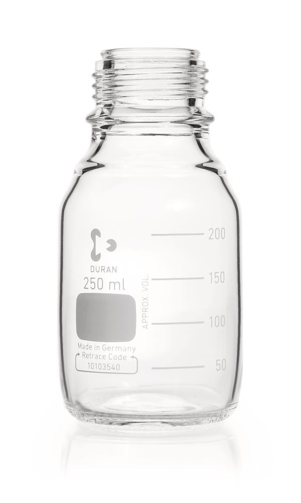 Screw top bottle DURAN® clear glass without pouring ring and screw cap, 250 ml