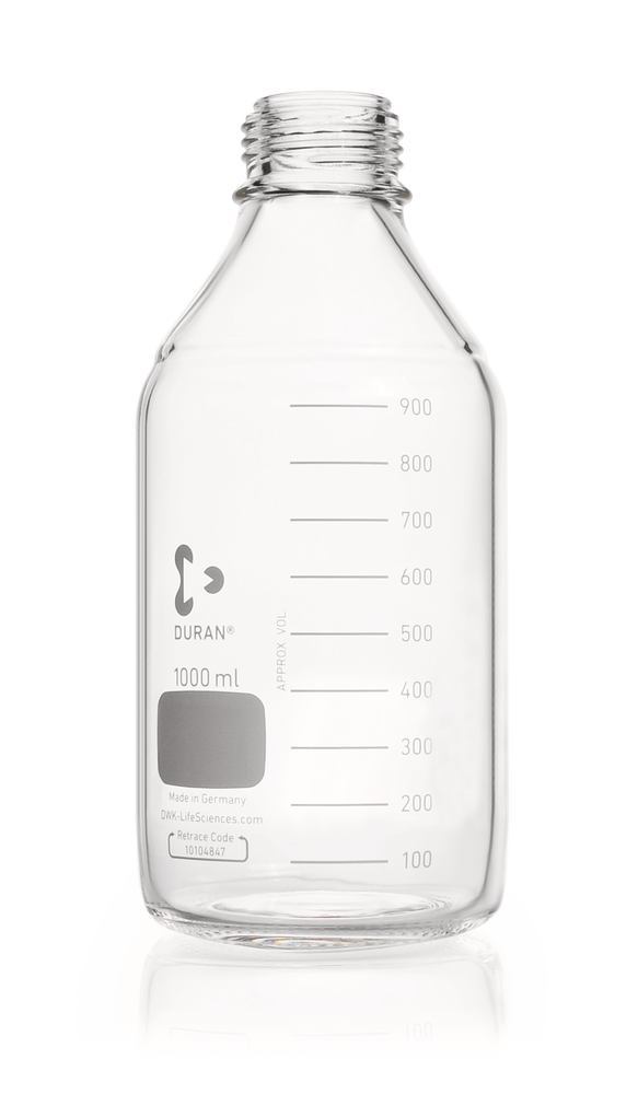 Screw top bottle DURAN® clear glass without pouring ring and screw cap, 1000 ml