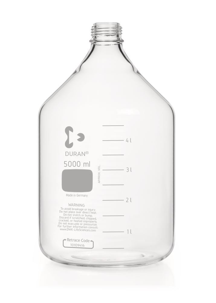 Screw neck bottle, DURAN®, transparent, without pouring spout ring + cap, 5000ml