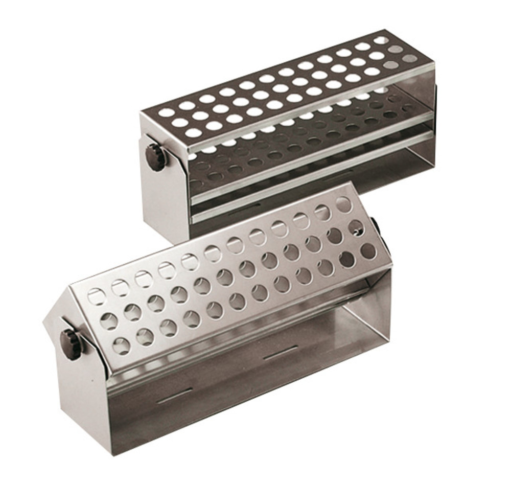 Test tube tray made of stainless steel, for 44 test tubes Ø 16 mm, 1 unit(s)