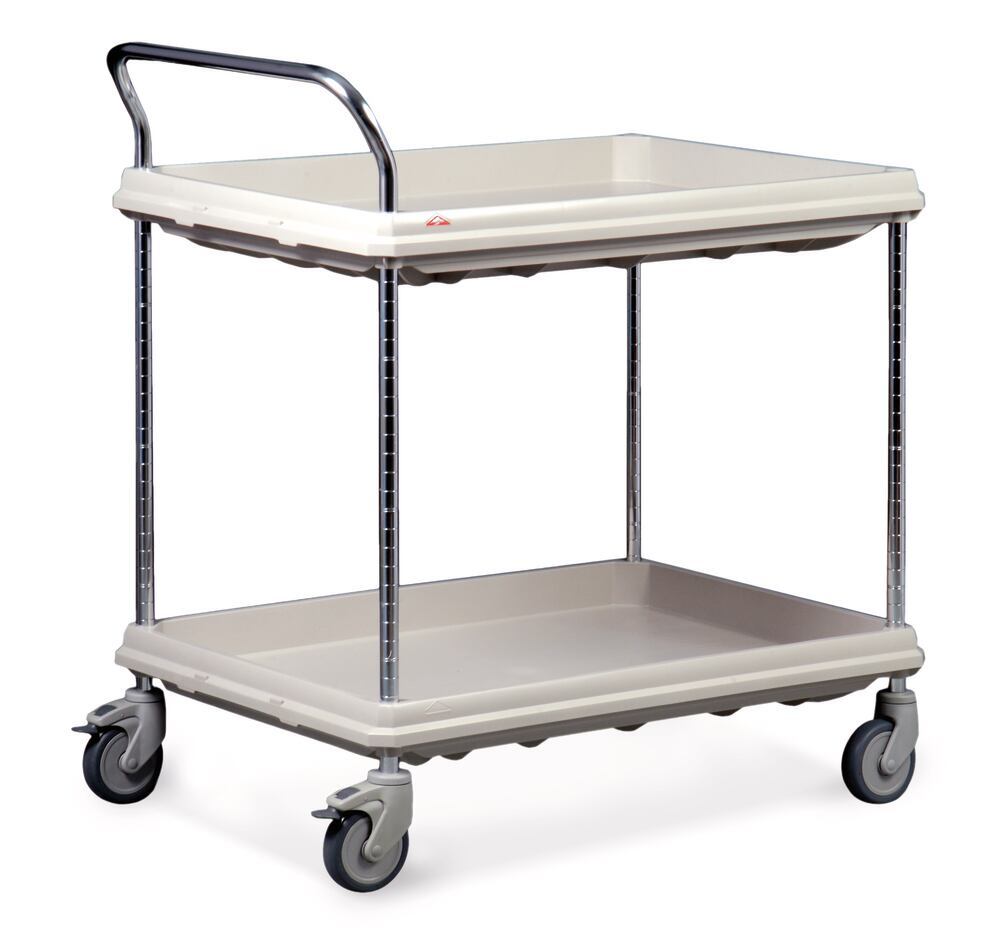 Shelf trolley plastic with tray shelves, 625 x 885 mm, Number of bases, 2