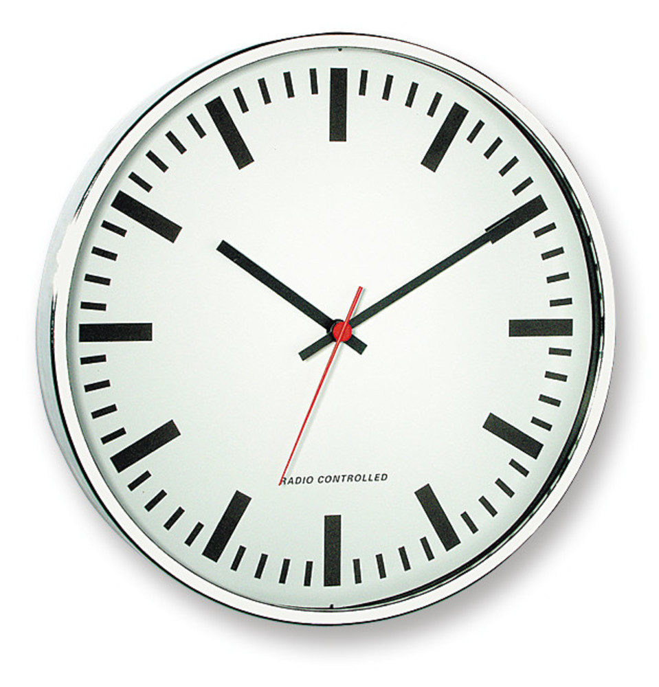 Radio-controlled wall clock, chrome, case-Ø 300 mm, depth 45 mm, 1 unit(s)