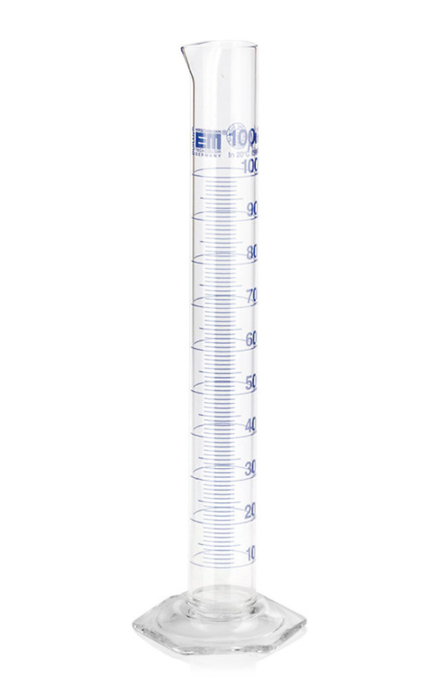 Cl. A measuring cylinders, blue markings, DURAN®, tall, subdivis. 10.0 ml